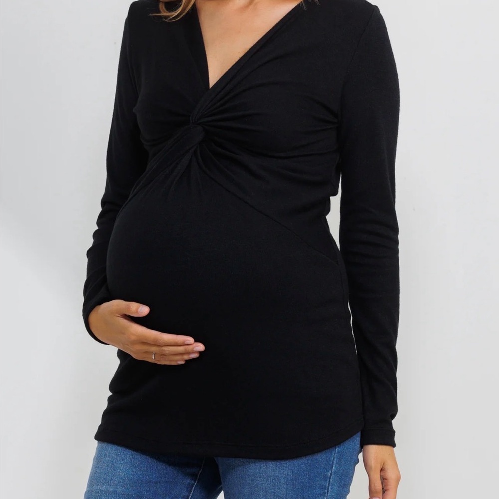 Hello MIZ Black Long Sleeve Twist Front Maternity Top